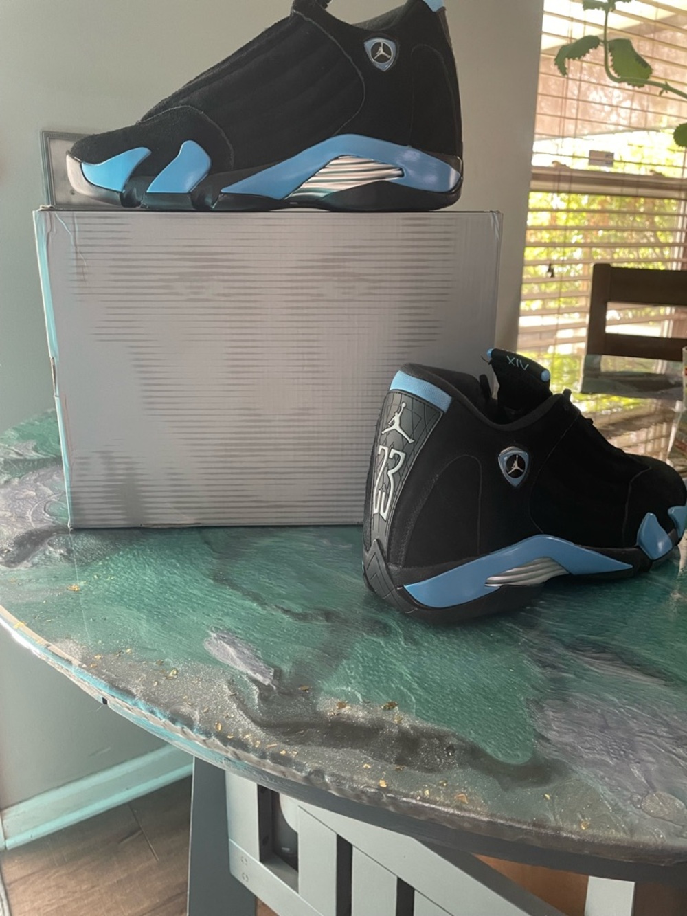 Air Jordan 14 Retro Men’s Black and University Blue Retro Sneakers - Picture 11 of 12